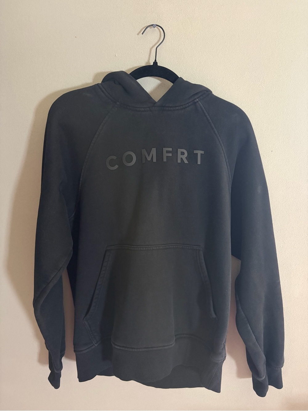 Comfrt Black Oversized Hoodie Small Unisex Heavyweight Pullover Sweatshirt Comfy